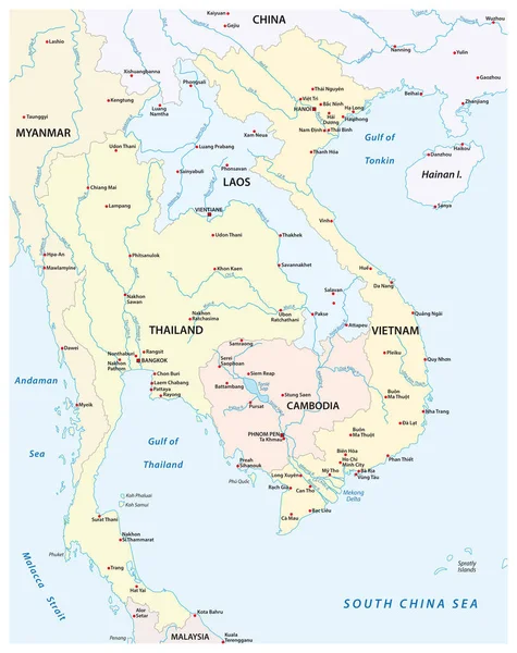 Mapa Los Estados Del Sudeste Asiático — Archivo Imágenes Vectoriales