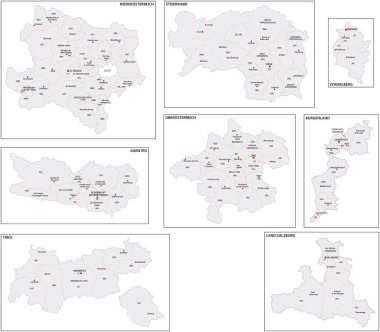 Avusturya federal devletlerinin Almanca idari haritaları.