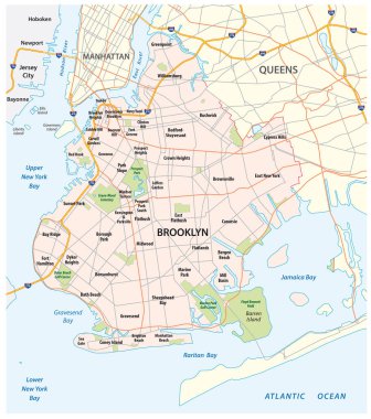 New York Borough Brooklyn 'in yol ve mahallelerinin haritası.