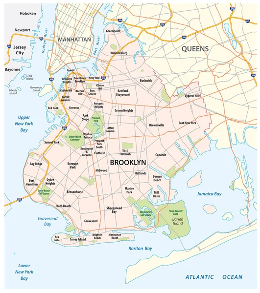 Karta över vägar och kvarter i New York Borough Brooklyn — Stock vektor