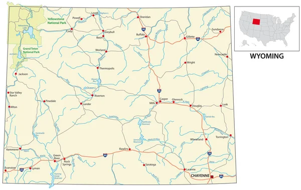 Feuille de route de l'État américain du Wyoming — Image vectorielle