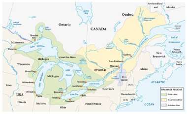 Büyük göllerin ve St. Lawrence Nehri drenaj bölgelerinin haritası.