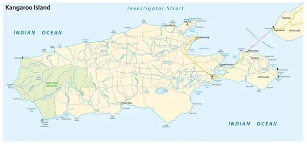 Hoja de ruta de la isla australiana isla canguro — Vector de stock