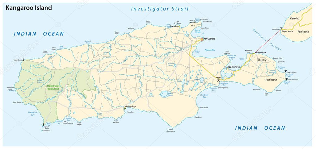 road map of the australian island kangaroo island