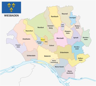 Başkent Hesse Wiesbaden 'in bayrak taşıyan idari haritası.