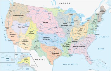 Amerika Birleşik Devletleri 'ndeki su havzalarının haritası.