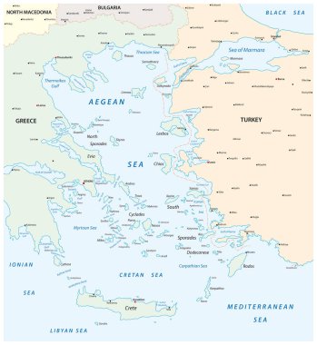 Yunanistan ile Türkiye arasında Akdeniz 'in bir parçası olan Ege Denizi Haritası