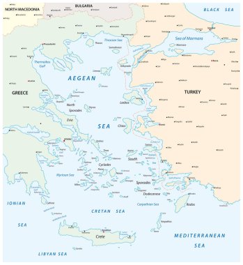 Map of the Aegean Sea, part of the Mediterranean between Greece and Turkey clipart