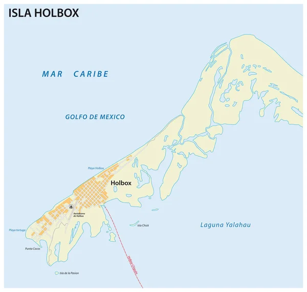 Mapa Meksykańskiej Wyspy Wypoczynkowej Holbox Północy Półwyspu Jukatańskiego Meksyk — Wektor stockowy