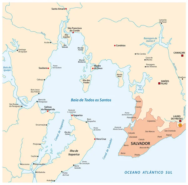 Mapa Bahía Todos Los Santos Estado Brasileño Bahía — Archivo Imágenes Vectoriales