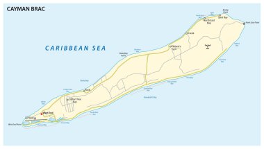 Cayman Brac Haritası, Cayman Adaları, İngiltere 'de bir ada.