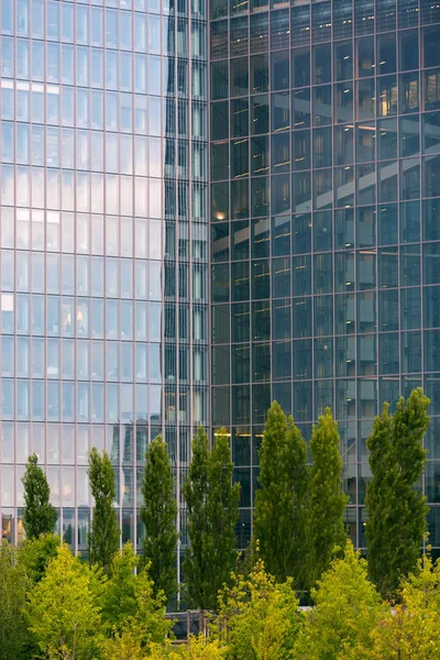 Árboles Reflejan Fachada Vidrio Del Banco Central Europeo Frankfurt Alemania — Foto de Stock