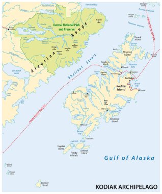 ABD 'nin Alaska eyaletine ait Kodiak Takımadasının vektör haritası