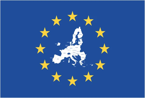 Avrupa Birliği Üye Ülkelerinin Bayraklı Vektör Haritası — Stok Vektör