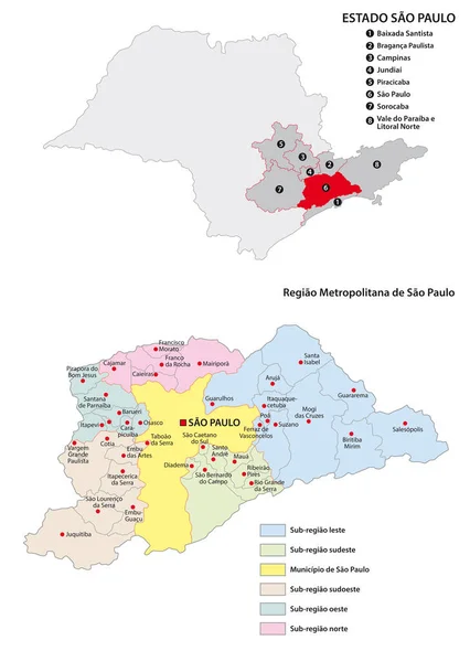 Carte Vectorielle Administrative Région Métropolitaine Sao Paulo — Image vectorielle