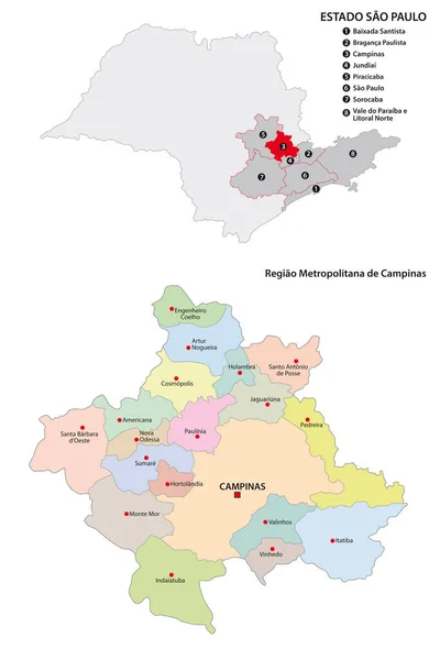 Regione Metropolitana Campinas Mappa Vettoriale Amministrativa — Vettoriale Stock