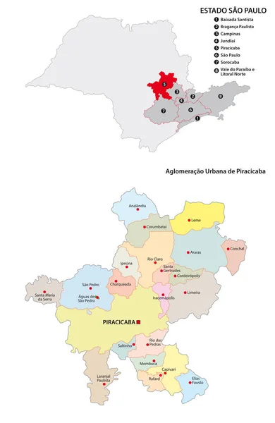 Aglomeracao Urbana Piracicaba Közigazgatási Vektortérkép — Stock Vector