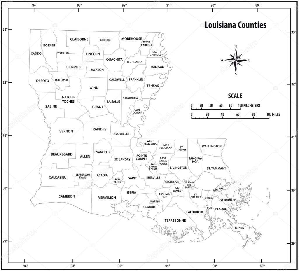 Louisiana state outline map in black and white