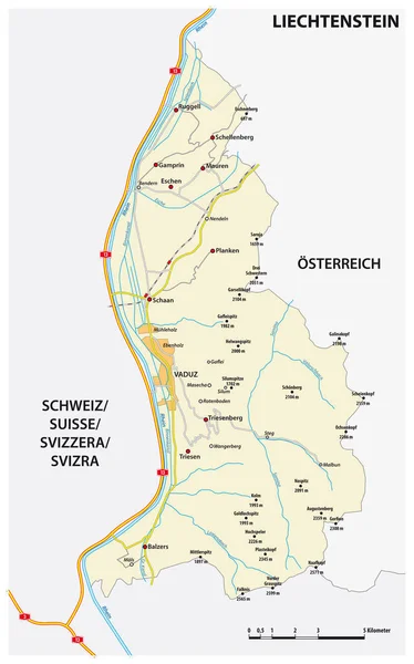 Vector Road Map Principality Liechtenstein German Language — Stock Vector