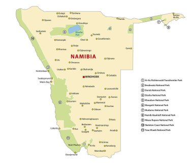 Namibya ulusal parklarının vektör haritası