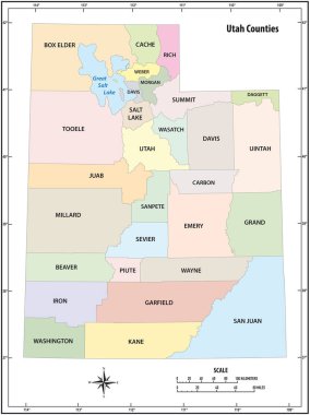 Utah durum ana hatları idari ve siyasi vektör haritaları renkli