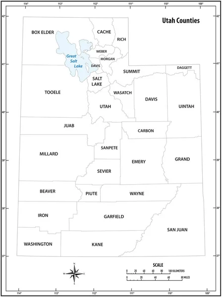 犹他州用黑白勾画出行政和政治矢量图 — 图库矢量图片