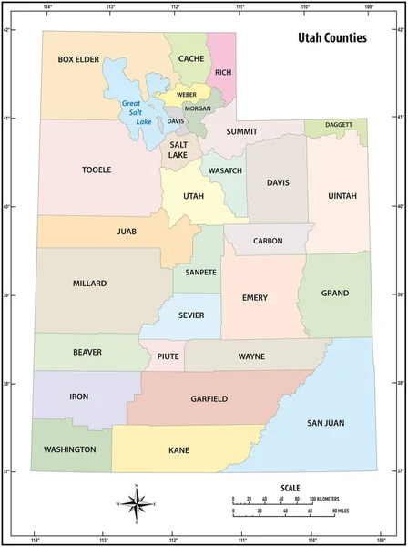 Utah Stát Nástin Administrativní Politické Vektorové Mapy Barvě — Stockový vektor