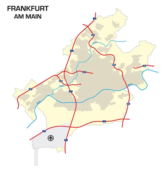 Απλός Χάρτης Περιγράμματος Της Πόλης Frankfurt Main Γερμανία — Διανυσματικό Αρχείο