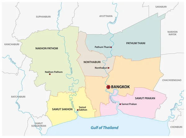 Administrativní Vektorová Mapa Metropolitní Oblasti Bangkoku Thajsko — Stockový vektor