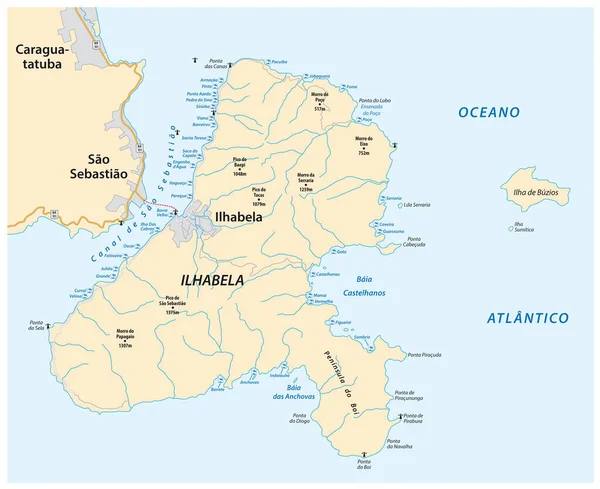 Peta Vektor Jalan Dan Pantai Pulau Brasil Ilhabela Negara Bagian - Stok Vektor