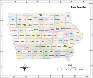 Iowa eyaleti idari ve siyasi vektör haritasını renk olarak çizdi