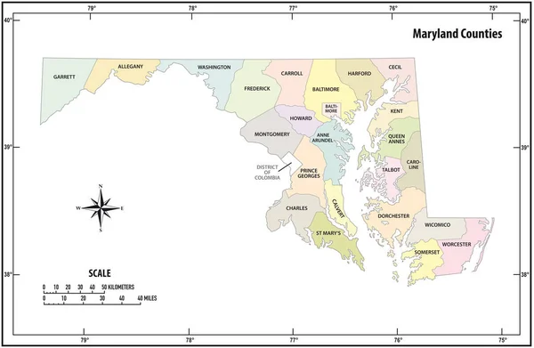 メリーランド州の概要色の行政と政治ベクトルマップ — ストックベクタ