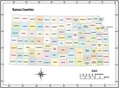 Kansas eyaleti idari ve siyasi vektör haritasını renklendirdi