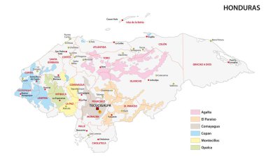 Honduras 'ın kahve yetiştirilen bölgelerinin haritası.