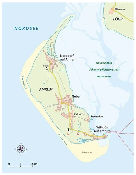 Vector Map North Frisian Island Amrum Στη Γερμανική Γλώσσα — Διανυσματικό Αρχείο