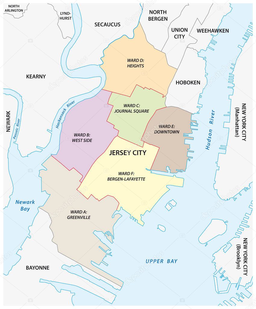 Vector Ward Map of the City of Jersey City, New Jersey, USA