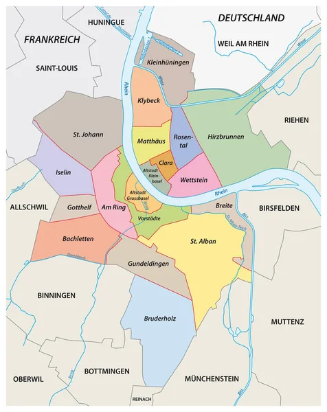 Mapa Vetorial Administrativo Dos Quaters Cidade Basileia Língua Alemã Suíça —  Vetores de Stock