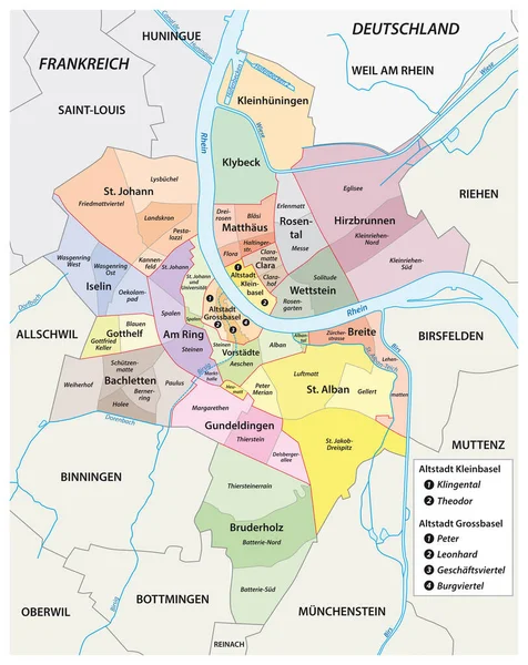 Mapa Vetorial Administrativo Dos Distritos Cidade Basileia Língua Alemã Suíça — Vetor de Stock