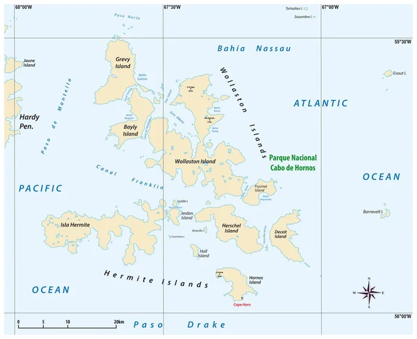 Vektorkarta Över Nationalparken Kap Horn Chile — Stock vektor