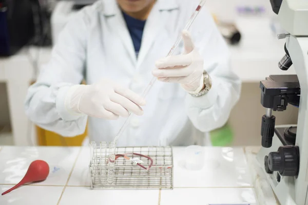 Científico borroso trabajando en el laboratorio de biología de tono blanco . — Foto de Stock