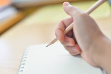 Bulanık el üstünde defter yazma.