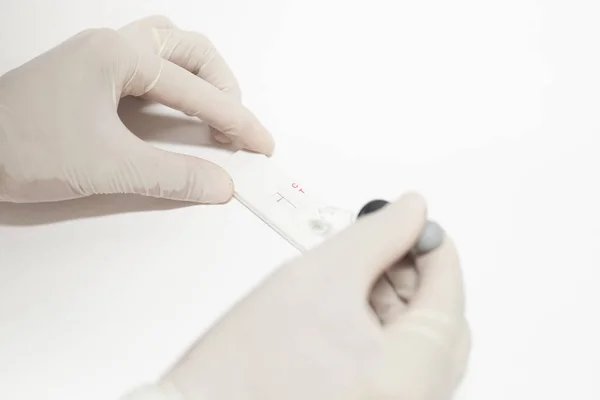 Teste de tira de teste do cientista no fundo branco . — Fotografia de Stock