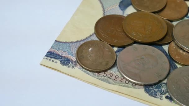 Zblízka Japonské Mince Peníze — Stock video