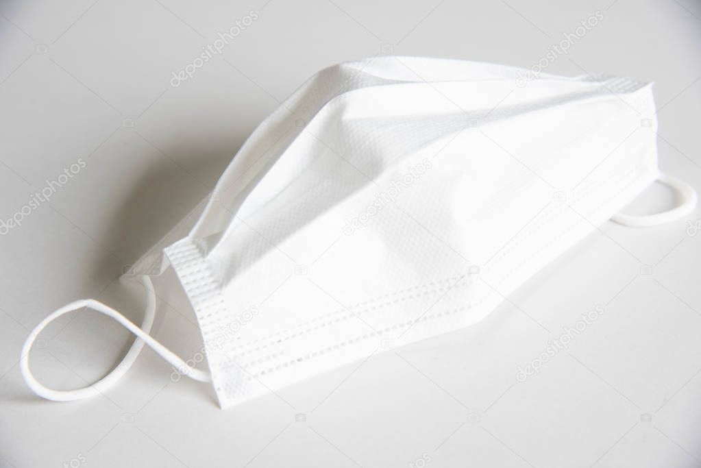 Close up white surgical mask.