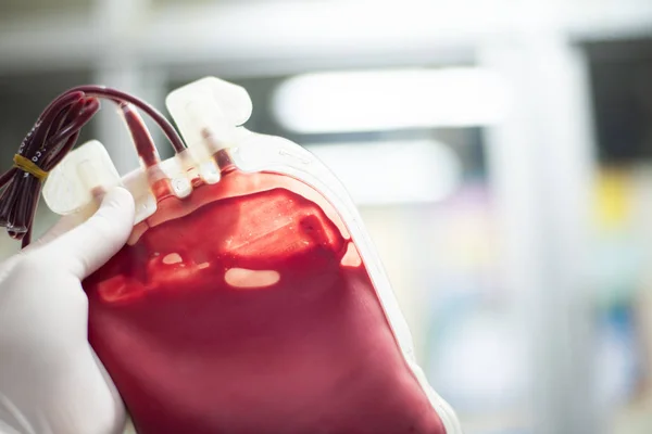 Cerrar Bolsa Sangre Roja Laboratorio Del Banco Sangre — Foto de Stock