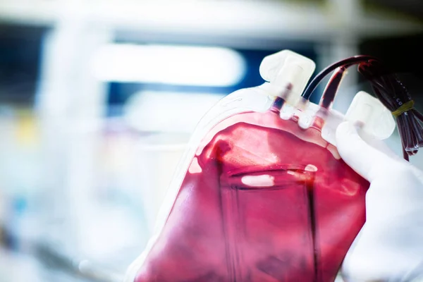 Double Exposure Red Blood Bag Test Tube Laboratory Science Background — Stock Photo, Image