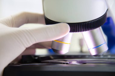 Laboratuvar objektif lens mikroskobu kapatın.