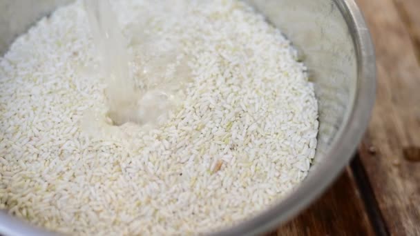 Soak Rice Water Cooking — Stock Video