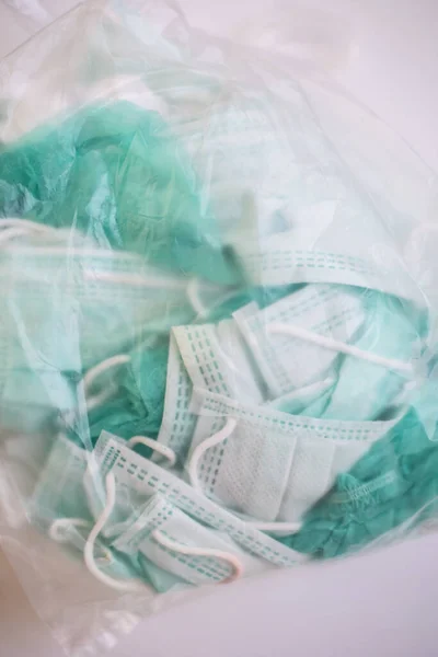 Embalagem Lixo Máscara Cirúrgica Saco Plástico Para Evitar Corona Vírus — Fotografia de Stock