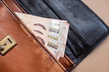 Tayland banknotunu deri cüzdanla kapat..